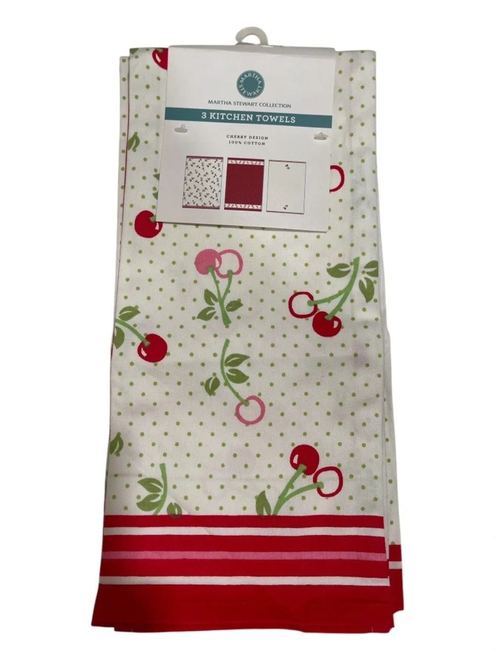 Martha Stewart Cherry Dot Cotton Kitchen Towels - Red, Green, White